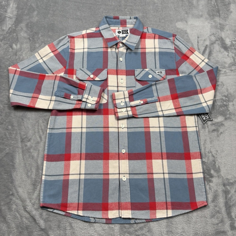 Salty Crew Dawn Patrol Long Sleeve Slate Men's Small Flannel Shirt Shacket NWT
